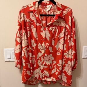 Floral Orange and Cream Women's Top